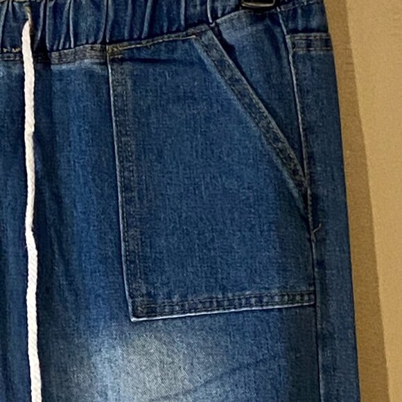 Destroyed Denim Jeans Pants Frayed Hem Elastic Waistband Women Large Drawstring - Picture 2 of 9